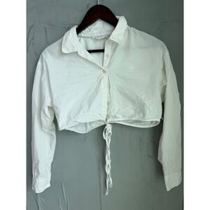 Anthropologie Cropped‎ Tie Front Top 100% Cotton Women S White Summer Americana